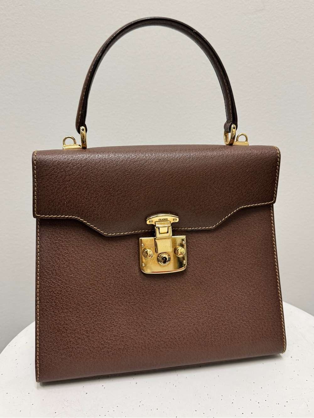 Vintage Gucci Flap Bag Top Handle Brown 1960s